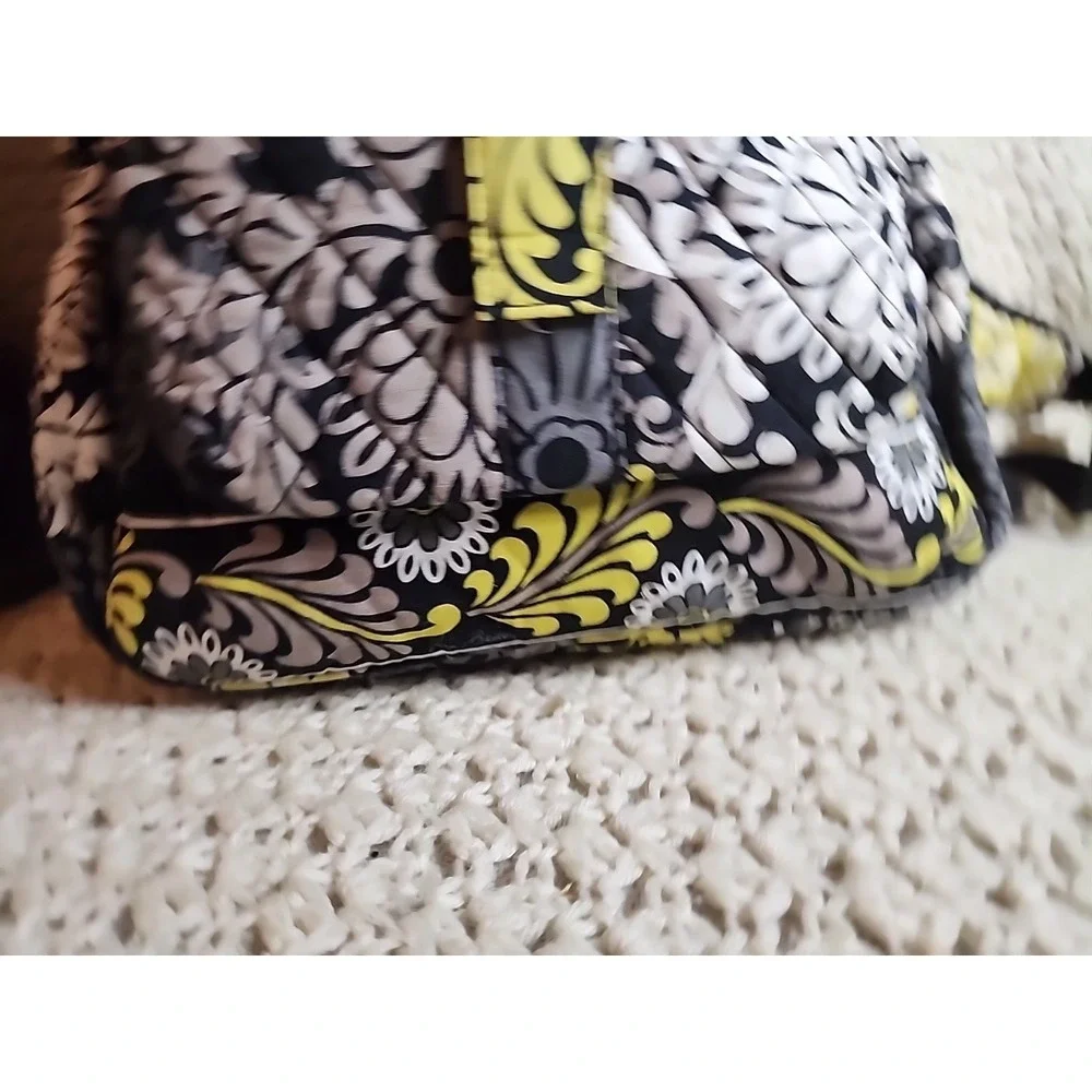 Vera Bradley Backpack Bag Baroque Yellow Black Floral Quilted Pockets Top Handle